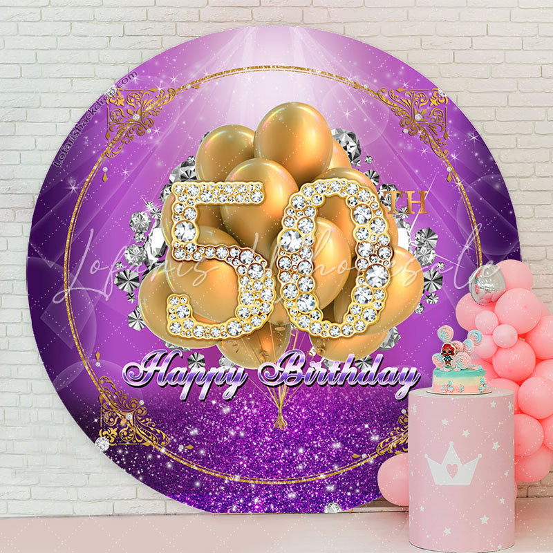 Lofaris Gold Diamond Balloon 50th Birthday Round Backdrop