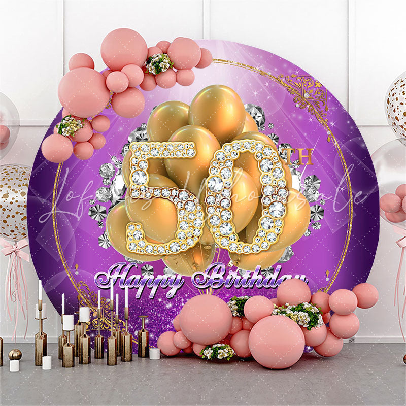 Lofaris Gold Diamond Balloon 50th Birthday Round Backdrop