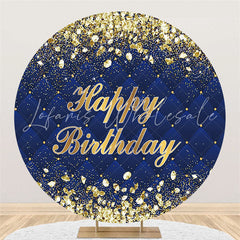 Lofaris Gold Diamonds Round Navy Blue Happy Birthday Backdrop