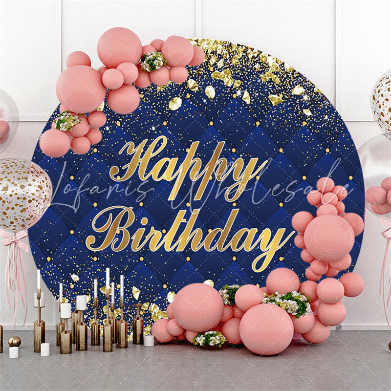 Lofaris Gold Diamonds Round Navy Blue Happy Birthday Backdrop