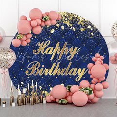 Lofaris Gold Diamonds Round Navy Blue Happy Birthday Backdrop