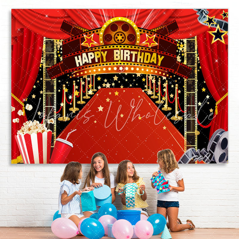 Lofaris Gold Five-pointed Star Red Carpet Birthday Backdrop