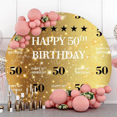 Lofaris Gold Glitter 50th Round Happy Birthday Party Backdrop
