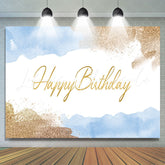 Lofaris Gold Glitter And Blue Happy Birthday Party Backdrop