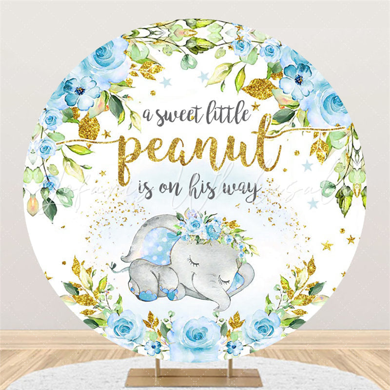 Lofaris Gold Glitter And Blue Little Peanut Baby Shower Backdrop