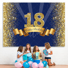 Lofaris Gold Glitter and Blue Party Backdrop for 18Th Birthday