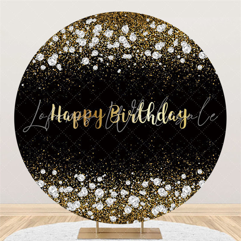 Lofaris Gold Glitter And Diamonds Black Round Birthday Backdrop