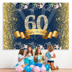 Lofaris Gold Glitter And Flowers Happy 60th Birthday Backdrop