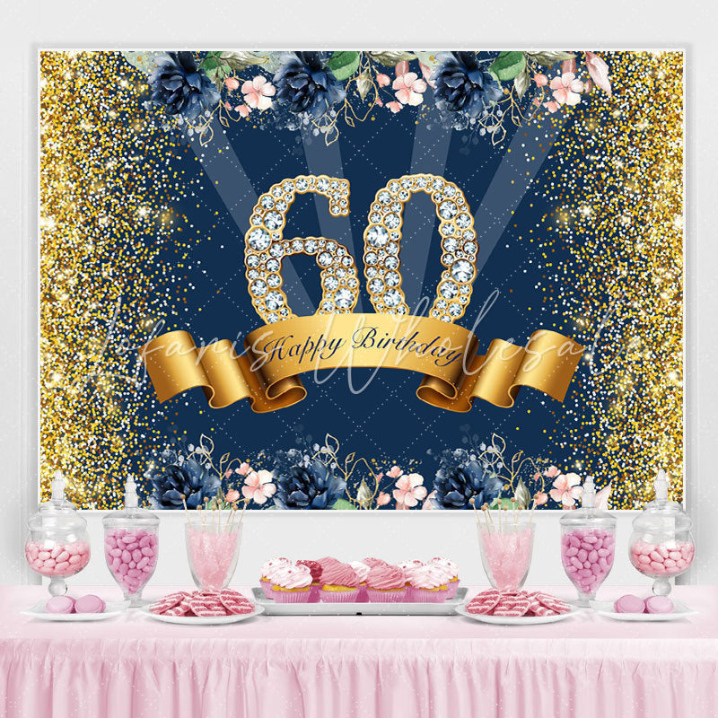 Lofaris Gold Glitter And Flowers Happy 60th Birthday Backdrop