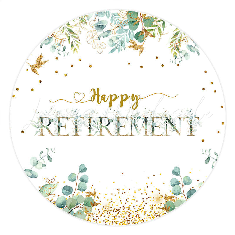 Lofaris Gold Glitter And Green Leaves Happy Retirement Backdrop