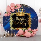 Lofaris Gold Glitter And Navy Blue Round Happy Birthday Backdrop
