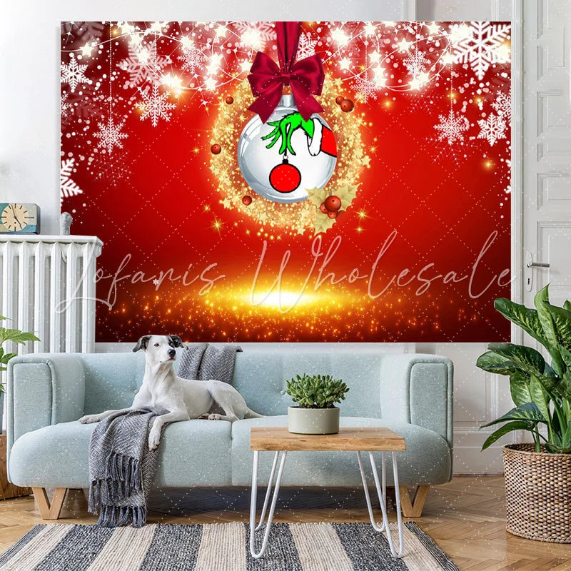 Lofaris Gold Glitter And White Snowflake Christmas Backdrop