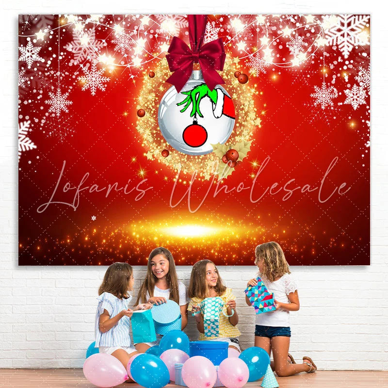 Lofaris Gold Glitter And White Snowflake Christmas Backdrop