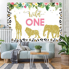 Lofaris Gold Glitter Animals Wild 1st Happy Birthday Backdrop