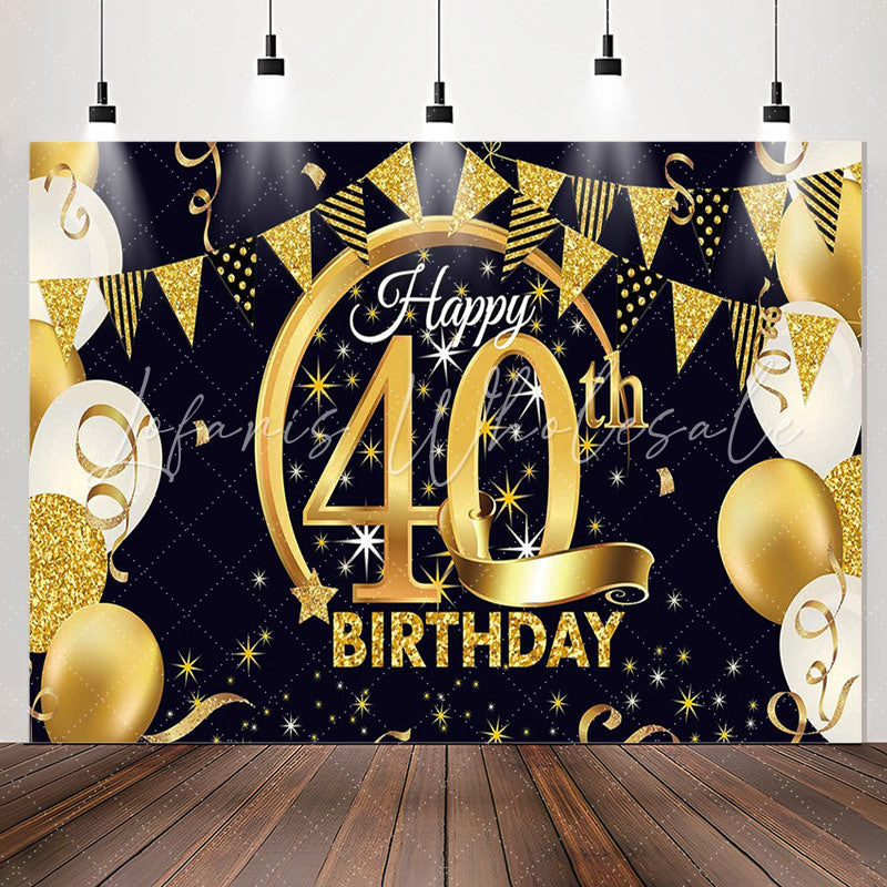 Lofaris Gold Glitter Balloon Happy 40th Birthday Backdrop