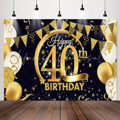 Lofaris Gold Glitter Balloon Happy 40th Birthday Backdrop