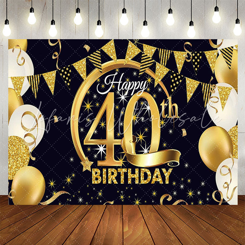 Lofaris Gold Glitter Balloon Happy 40th Birthday Backdrop