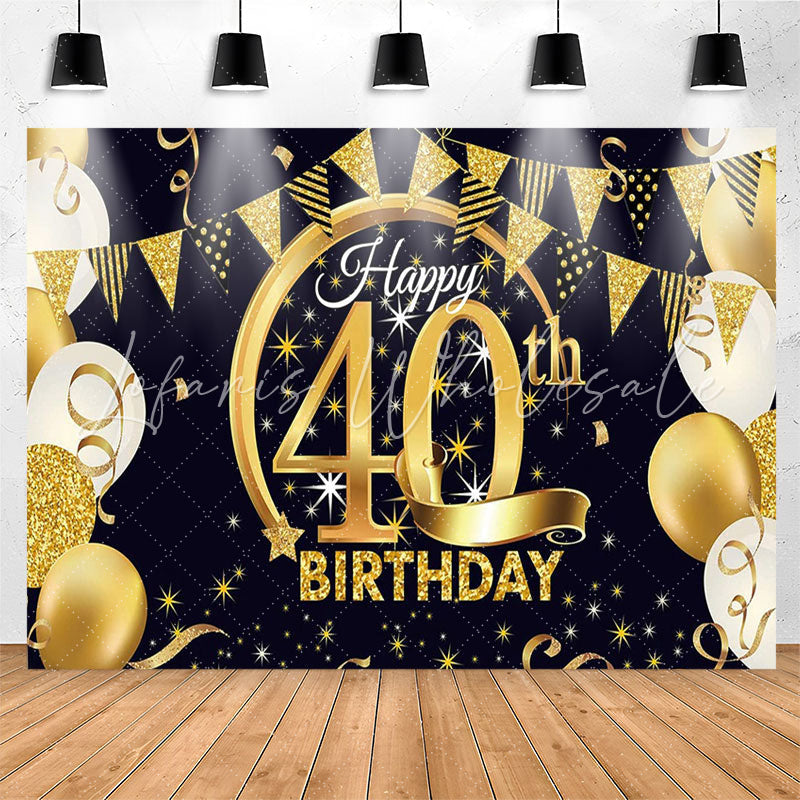 Lofaris Gold Glitter Balloon Happy 40th Birthday Backdrop