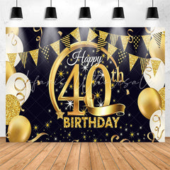 Lofaris Gold Glitter Balloon Happy 40th Birthday Backdrop