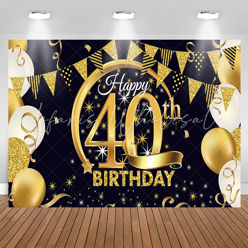 Lofaris Gold Glitter Balloon Happy 40th Birthday Backdrop