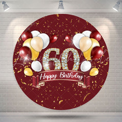 Lofaris Gold Glitter Balloon Red Round 60th Birthday Backdrop