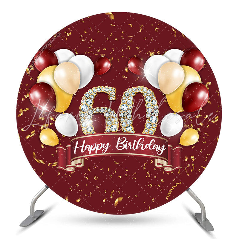 Lofaris Gold Glitter Balloon Red Round 60th Birthday Backdrop