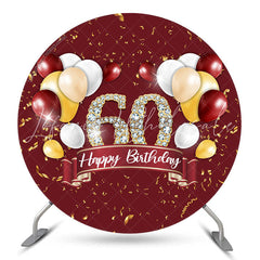 Lofaris Gold Glitter Balloon Red Round 60th Birthday Backdrop
