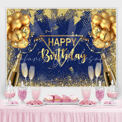 Lofaris Gold Glitter Balloon Wine Glass Happy Birthday Backdrop