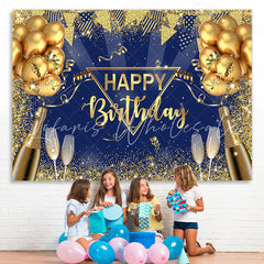 Lofaris Gold Glitter Balloon Wine Glass Happy Birthday Backdrop