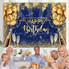 Lofaris Gold Glitter Balloon Wine Glass Happy Birthday Backdrop