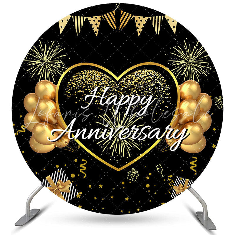 Lofaris Gold Glitter Balloons Round Happy Anniversary Backdrop
