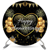 Lofaris Gold Glitter Balloons Round Happy Anniversary Backdrop