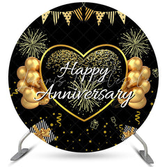 Lofaris Gold Glitter Balloons Round Happy Anniversary Backdrop