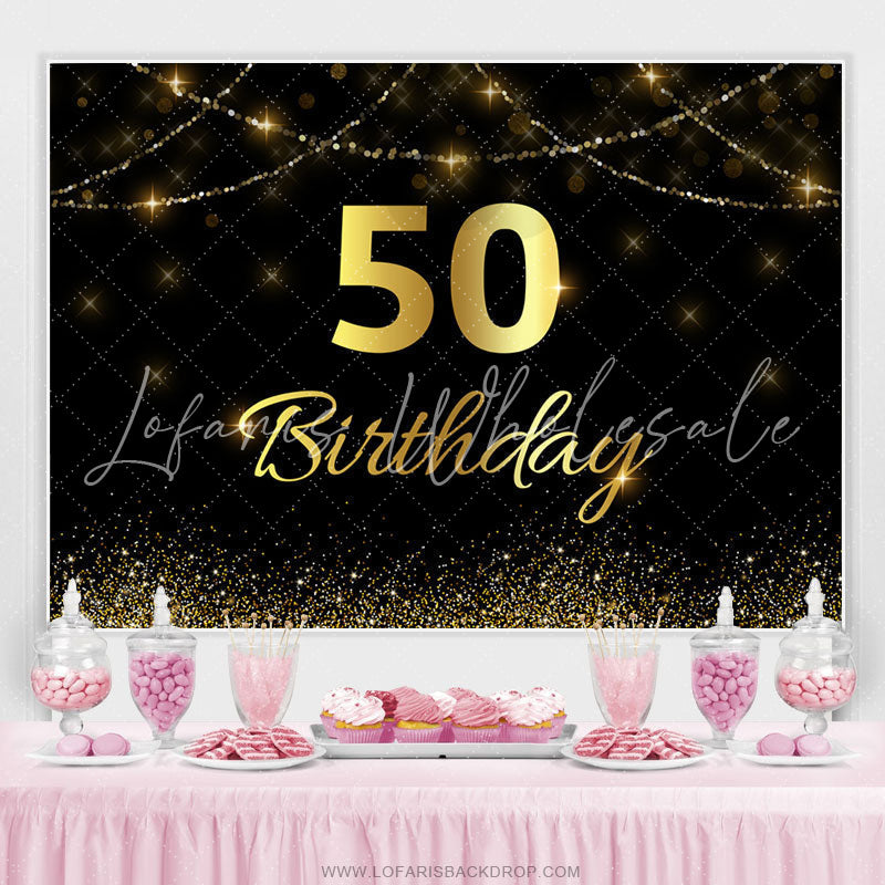 Lofaris Gold Glitter Black Bokeh 50th Birthday Party Backdrop