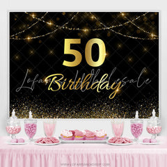 Lofaris Gold Glitter Black Bokeh 50th Birthday Party Backdrop