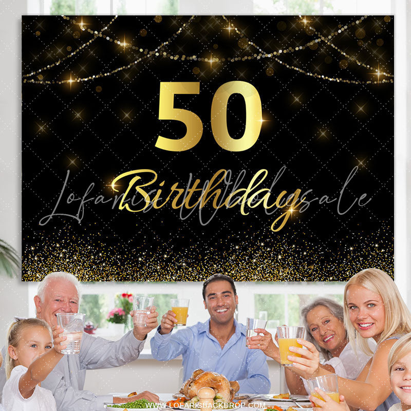 Lofaris Gold Glitter Black Bokeh 50th Birthday Party Backdrop