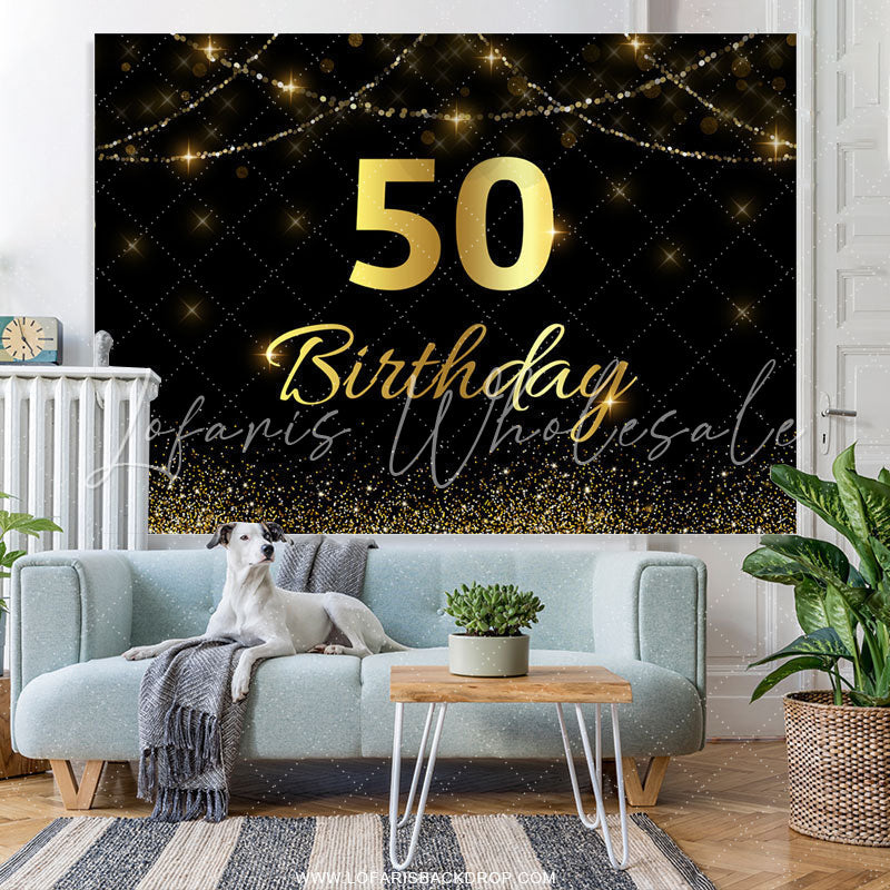 Lofaris Gold Glitter Black Bokeh 50th Birthday Party Backdrop