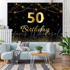 Lofaris Gold Glitter Black Bokeh 50th Birthday Party Backdrop