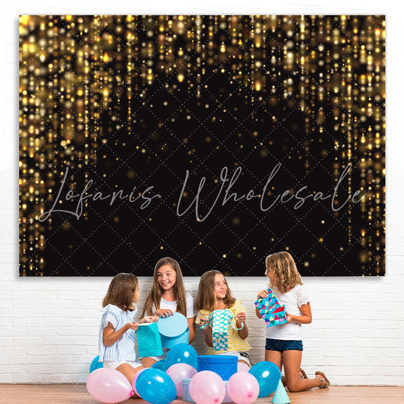 Lofaris Gold Glitter Black Happy Birthday Backdrop For Party