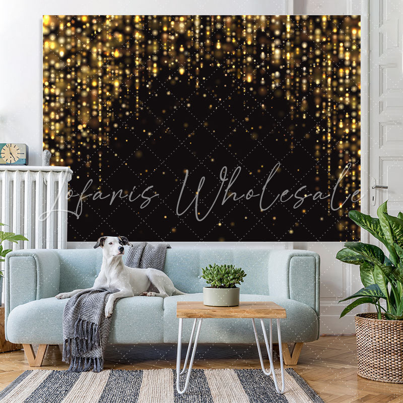 Lofaris Gold Glitter Black Happy Birthday Backdrop For Party