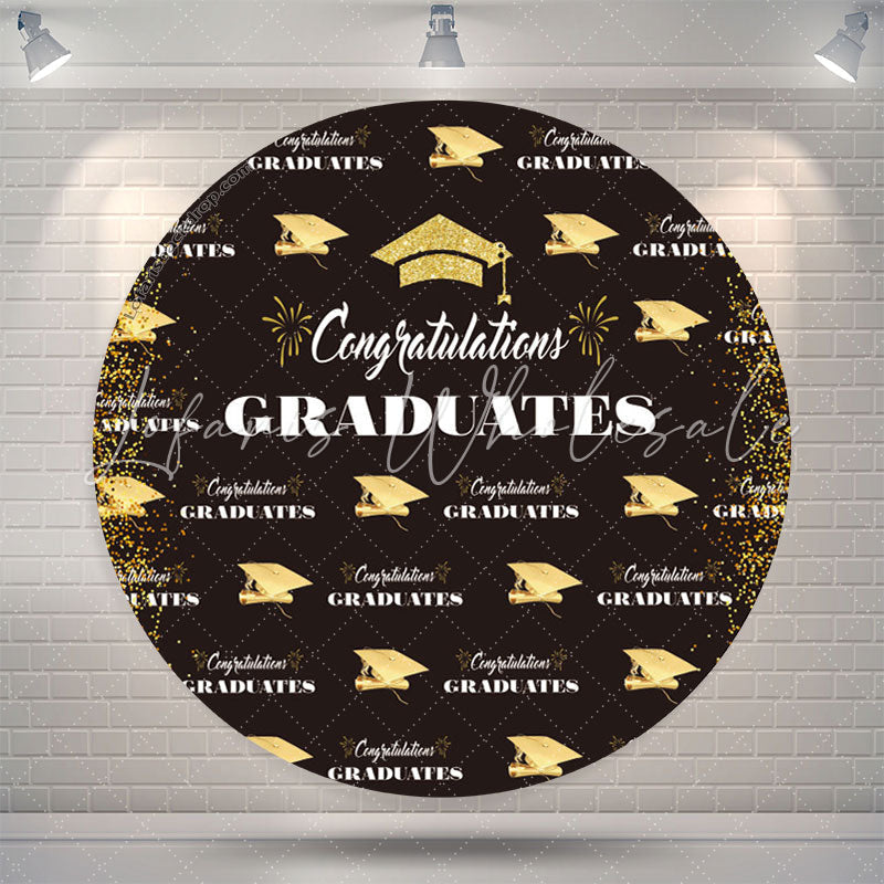 Lofaris Gold Glitter Black Round Congrats Grad Backdrop