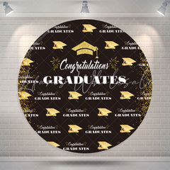 Lofaris Gold Glitter Black Round Congrats Grad Backdrop