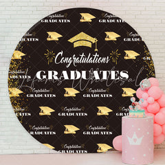 Lofaris Gold Glitter Black Round Congrats Grad Backdrop