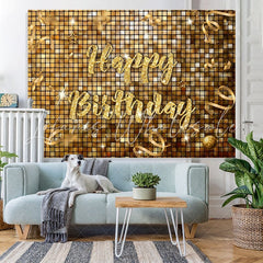 Lofaris Gold Glitter Bokeh Happy Birthday Backdrop For Party