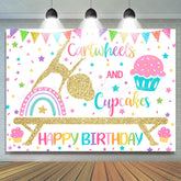 Lofaris Gold Glitter Cartwheels And Cupcakes Birthday Backdrop