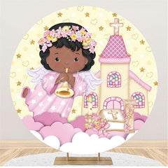 Lofaris Gold Glitter Church Angel Pink Circle Round Backdrops
