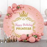 Lofaris Gold Glitter Crown Round Pink Happy Birthday Backdrop