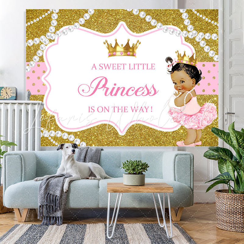 Lofaris Gold Glitter Cute Girl Baby Shower Backdrop For Party