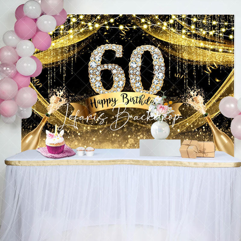 Lofaris Gold Glitter Diamond Champagne 60th Birthday Backdrop