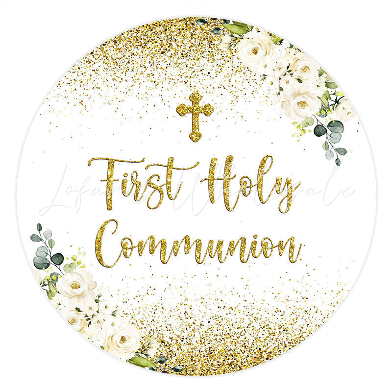 Lofaris Gold Glitter First Holy Round Baby Shower Backdrop